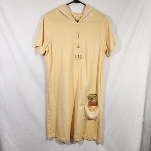 julie mango midi dress lagenlook wms sz m yellow hooded short slv pkt resortwear